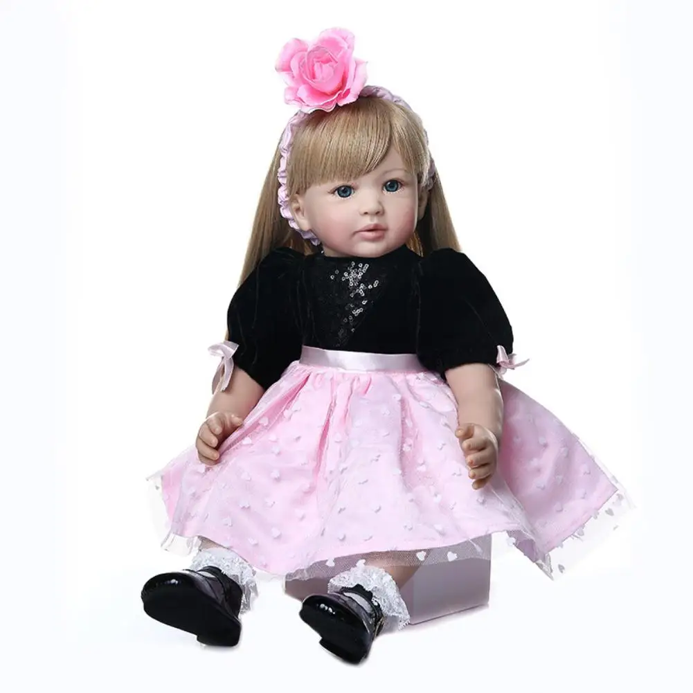 NPK 60 см имитация полностью силиконовые куклы Reborn с длинными волосами Bjd принцесса кукла комфорт Игрушки для девочек Bebes Reborn