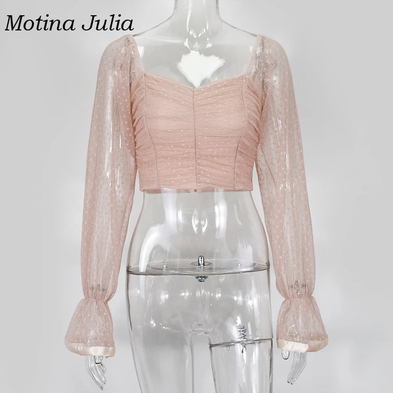 Motina Julia сетчатые блузы в горошек с открытыми плечами женские пляжные пикантные