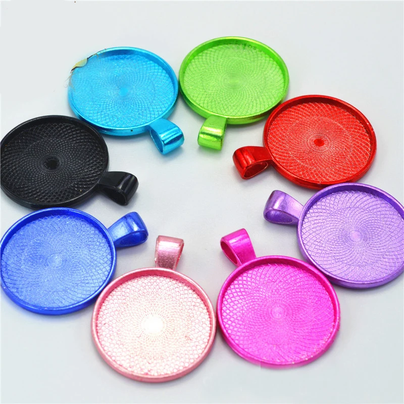 

10pc/lot Fit 25mm Colorful Metal Necklace Pendant Setting Cabochon Cameo Base Tray Bezel Blank Cabochon For DIY Jewelry Findings