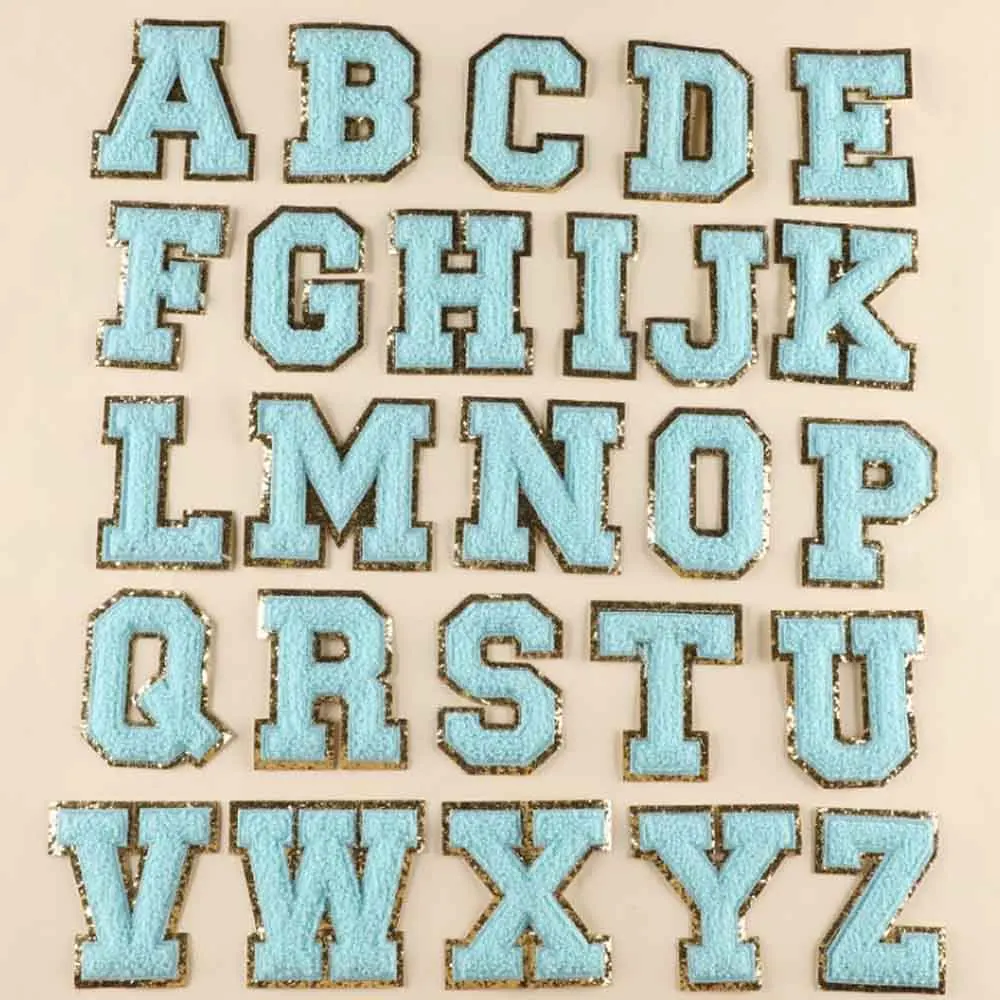 5pc/lot 5.5 cm tall Blue Pure Towel Iron On Chenille Embroidered Alphabet Letters Clothes Patch For Clothing Girl Bulk PrIce |