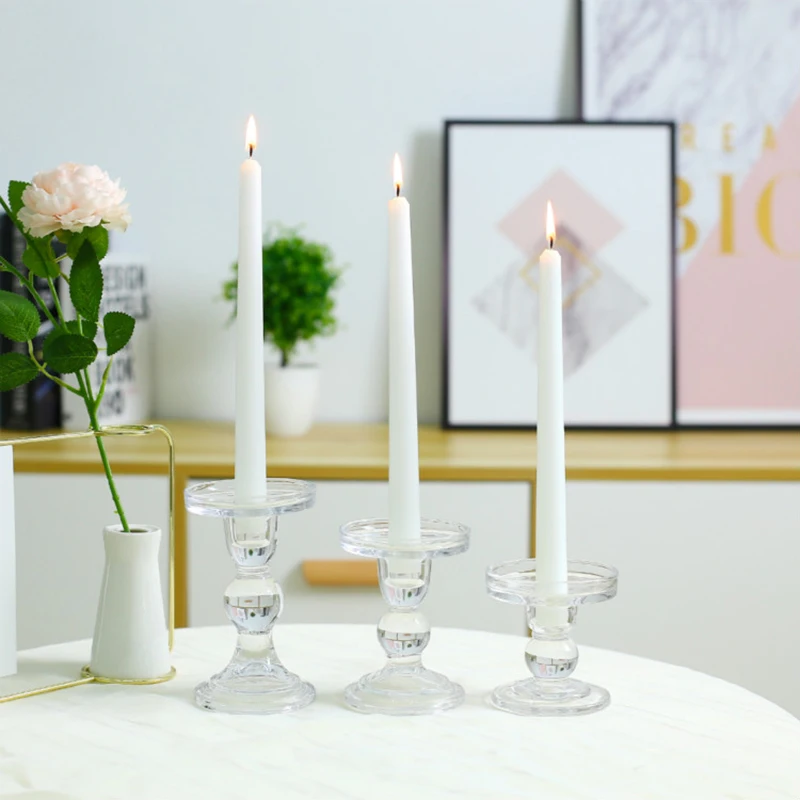 

Glass Candle Stick Holders Clear Taper Candles Holder For Buring Candles Led Taper Candle Party and Wedding Centerpieces