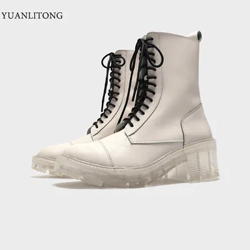 

2020 winter designer shoes li xiaolu with high help bind transparent white bottom leather boots wholesale Martin