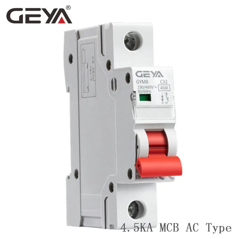 Мини выключатель MCB 220 В 400 Тип C с сертификатом CE CB SEMKO 4.5KA AC переключатель GEYA