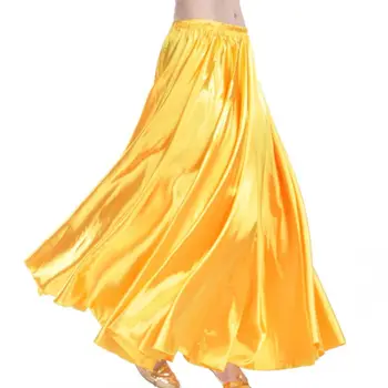 

96cm Womens Elegant Satin Elastic Waistband Belly Dance Pleated Swing Maxi Long Circle Skirt Stage Performance Party Costume
