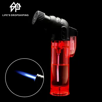 

Windproof Single fire Elbow transparent straight punch inflatable cigar lighter medium-sized torch cigarette lighter cigarette