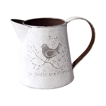 

French Retro Rural White Flower Pots Do Old Watering Can Mini Chic Metal Vase Home Decoration Ornaments