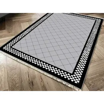 

Slip-resistant Outsole Digital Print Velvet Carpet Checkers Gray 80x150 cm