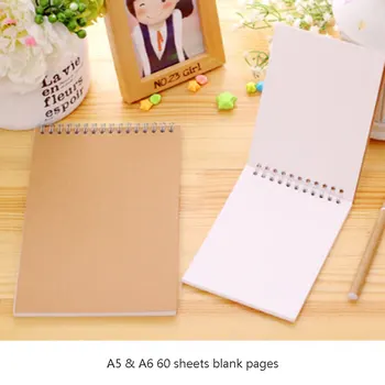 

Coil Sketchbook Blank page 60 sheets Khaki Kraft paper softcover A5&A6 size Notebook Art School supplies Stationary