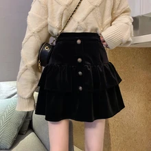 

Skirts Black Velvet Women's 2021 Autumn and Winter New Small Fashion Design A-line Skirt with Sweater