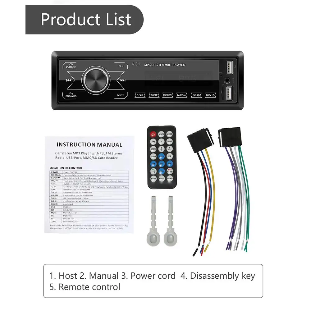 Радио Автомобильный плеер Bluetooth стерео Авто Радио сенсорный экран MP3 музыкальный плеер с цветным светильник для автомобиля входной приемник