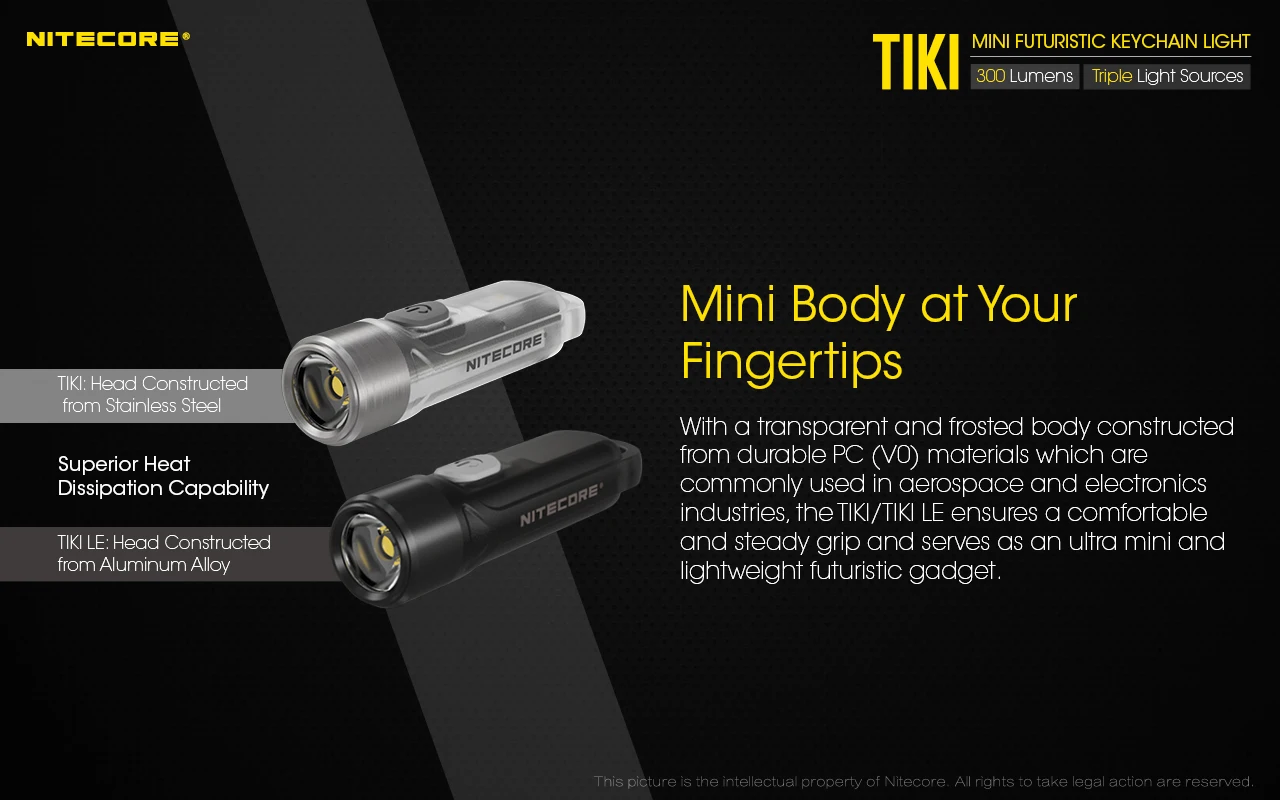 NITECORE TIKI LE 300 люмен Мини футуристический брелок Светильник USB Перезаряжаемый