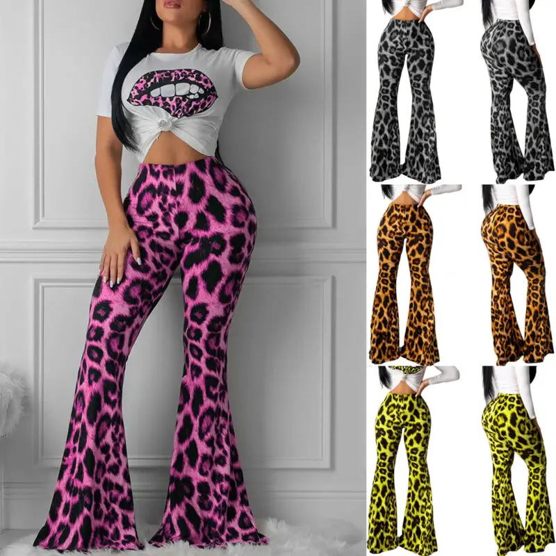 plus size leopard flare pants