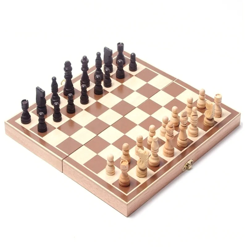 NEW-Folding Wooden International Chess Set Pieces Set Board Game Funny Game Chessmen Collection Portable Board Game