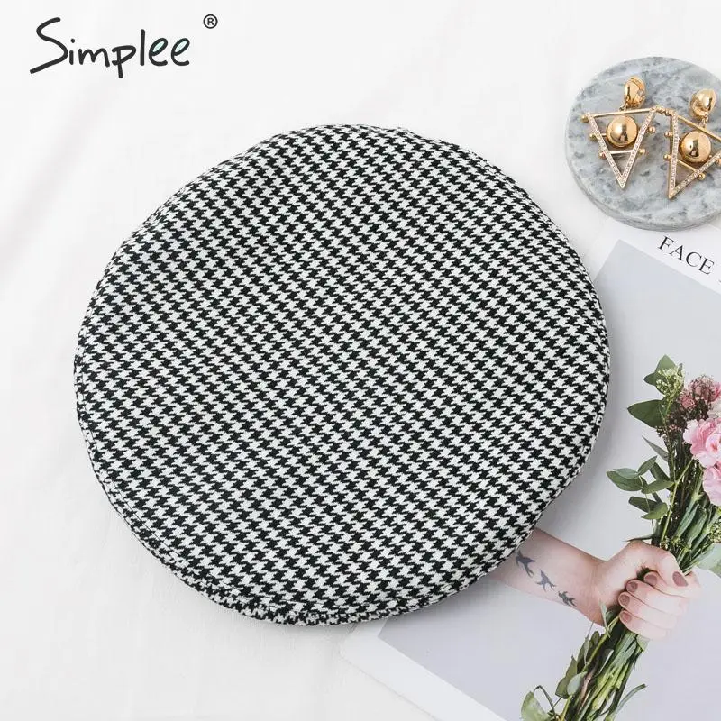 

Simplee Women elegant plaid winter female beret hat Vintage fashion octagonal casual laides cap Autumn high street female hats