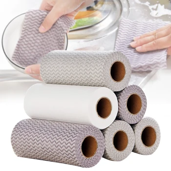 

50sheets/roll Stove Remove Oil Rags Wiping Tool Non-woven Wet Dry Kitchen Dishcloth Disposable Cleaning Cloth Water-Absorbing