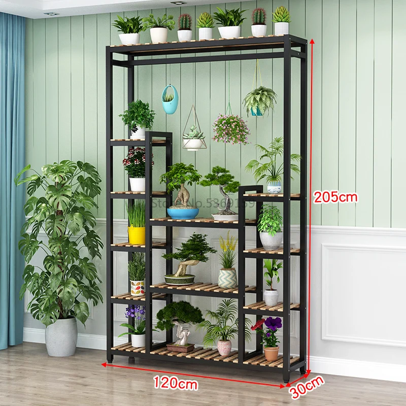 Environmentally Friendly Flower Frame Wrought Iron Household Multi-layer Balcony Rack Partition Hanging Green Flower Pot Rack - Цвет: Зеленый