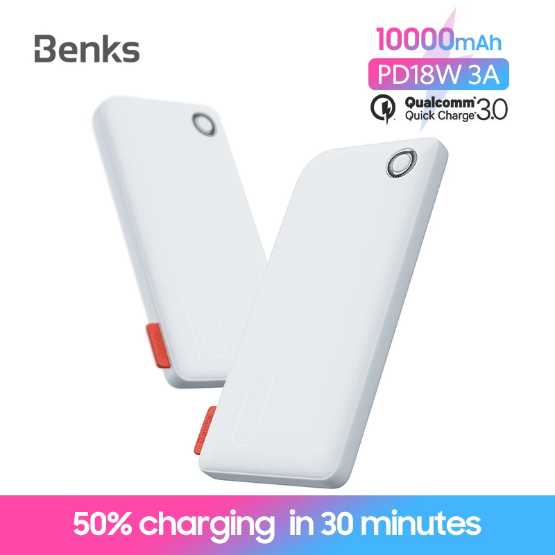 

Benks PB11 PD18W 10000mAh Power Bank For iPhone Xs Max Quick Charge 3.0 Fast Charging USB C Cellphone Powerbank External Battery