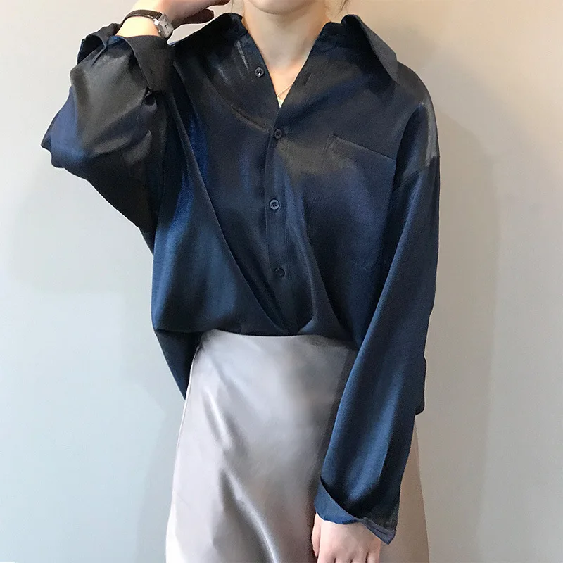 

2020 new women's shirt wild color blouse women loose casual blouses woman thin satin light senses womens tops and blouses