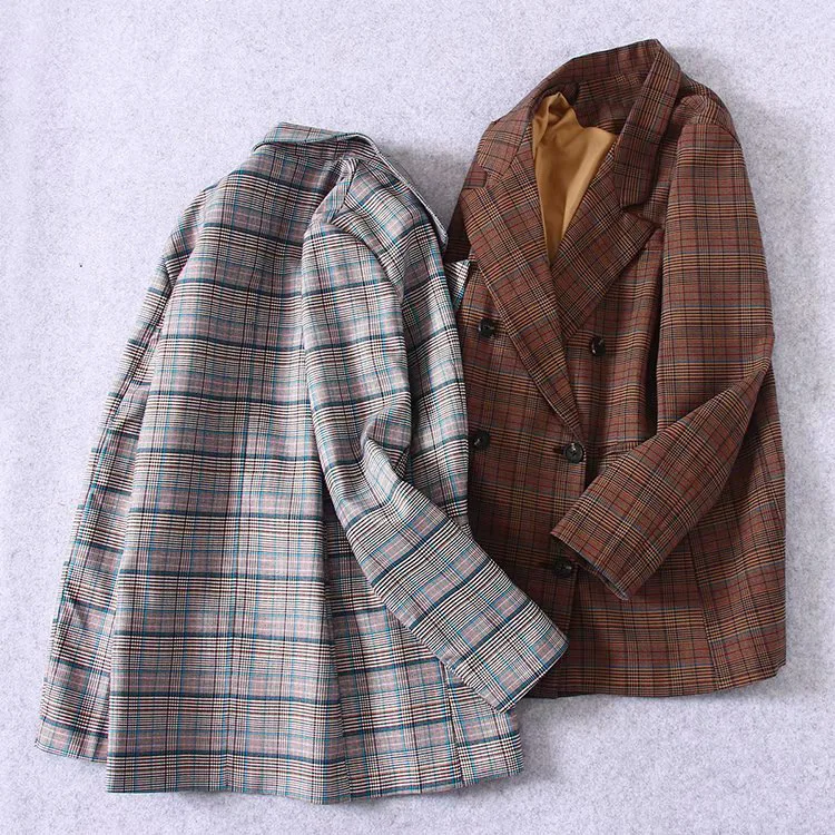 

Western Style WOMEN'S Dress 2019 Spring And Autumn New Style Double Breasted Retro Pattern Suit Jacket Women's