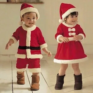 Год Дети Санта Клаус косплей, карнавальный костюм вечерние рождественское красное платье для девочек для маленьких мальчиков Рождественский комплект одежды на Хэллоуин