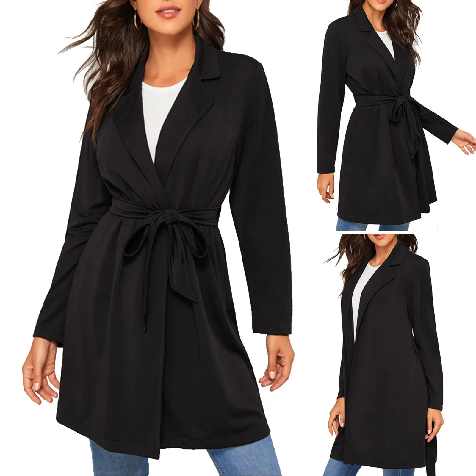 Chaqueta Bandagestudent de manga larga para mujer, Moda de Primavera y otoño, color negro liso, informal, suelto, abrigo de Ropa de Trabajo