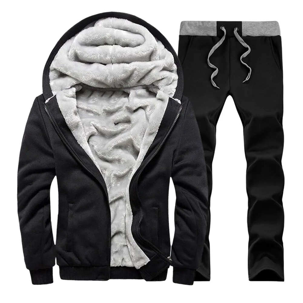 

Autumn And Winter Long-sleeved Sweater Two-Piece Set Plus Velvet Thickening Version Solid Color Cardigan Hoodie Contrast Color W