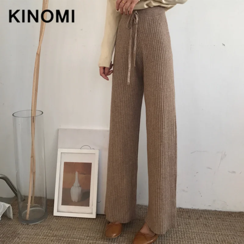 KINOMI осенне-зимние повседневные женские широкие брюки, женские свободные брюки с высокой талией, брюки для офисных леди, новое поступление