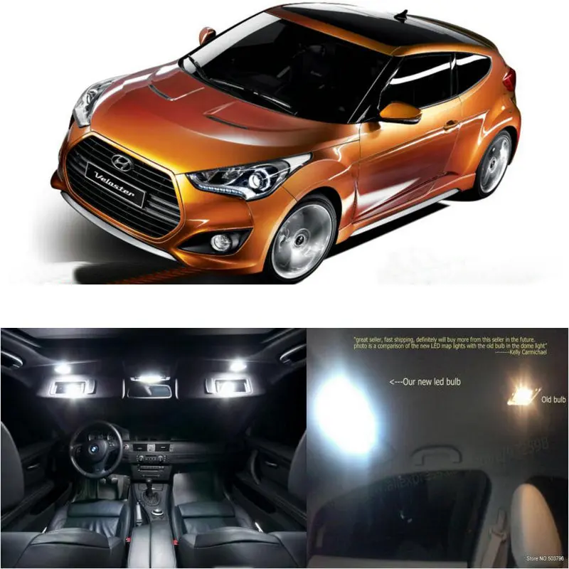 

LED Interior Car Lights For Hyundai veloster sunroof 2013 room dome map reading foot door lamp error free 8pc