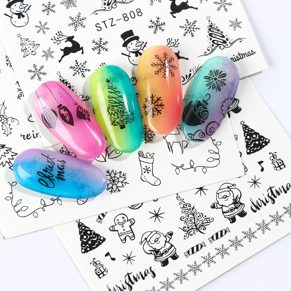 30 шт./компл. рождественские наклейки для ногтей с изображением снежинок звездочками; дизайн ногтей Водные Наклейки украшения для маникюра ползунки TRSTZ779-808