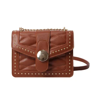 

Retro handbag 2019 new fashion tide Korean version of the wild diagonal bag rivet embroidery line small square bag