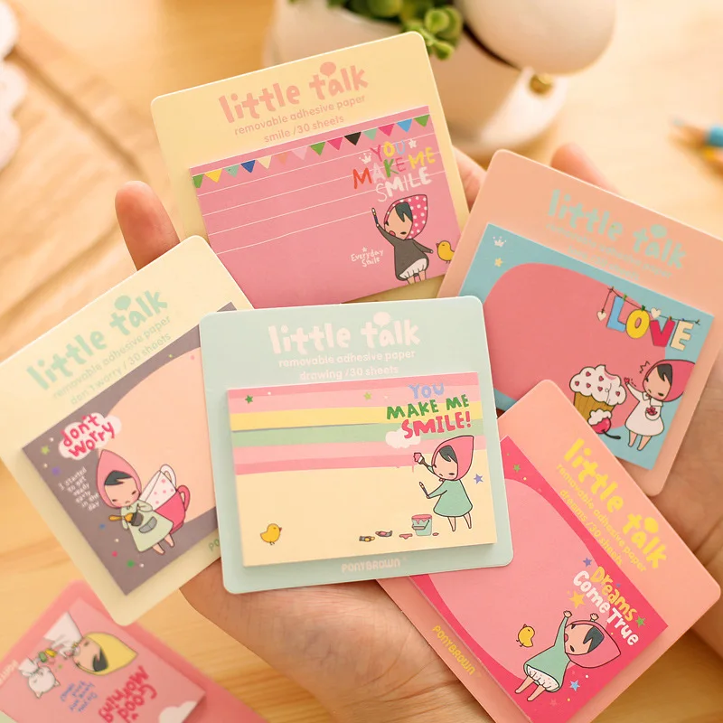 

8pcs Cartoon Paper Doll Memo Pad Little Talk Red Hat Sticky Notes Removable Adhesive Notepad bookmark Office School supply F649
