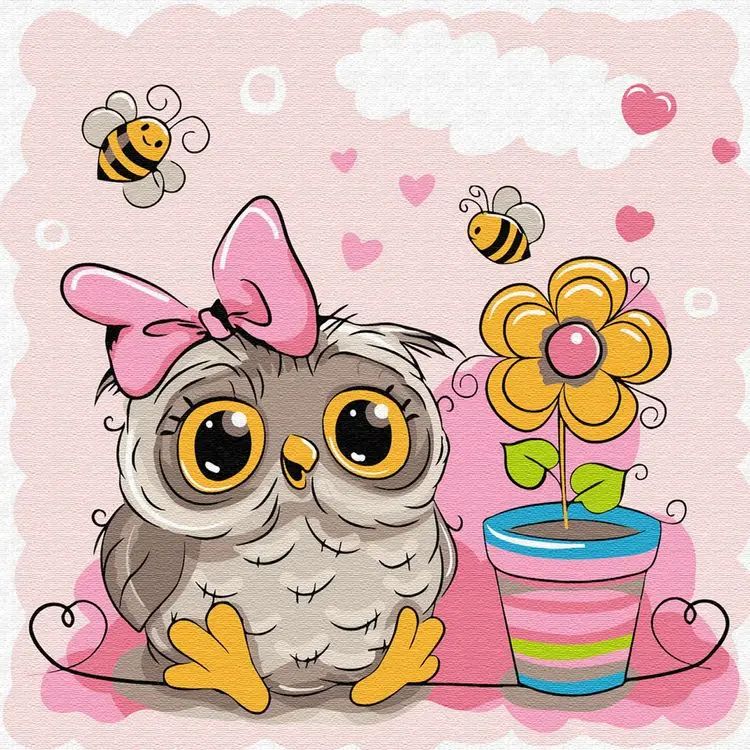 Painting by numbers &quotowlet with flower" 20x20 cm Molly kh0847 picture coloring painting drawing | Дом и сад