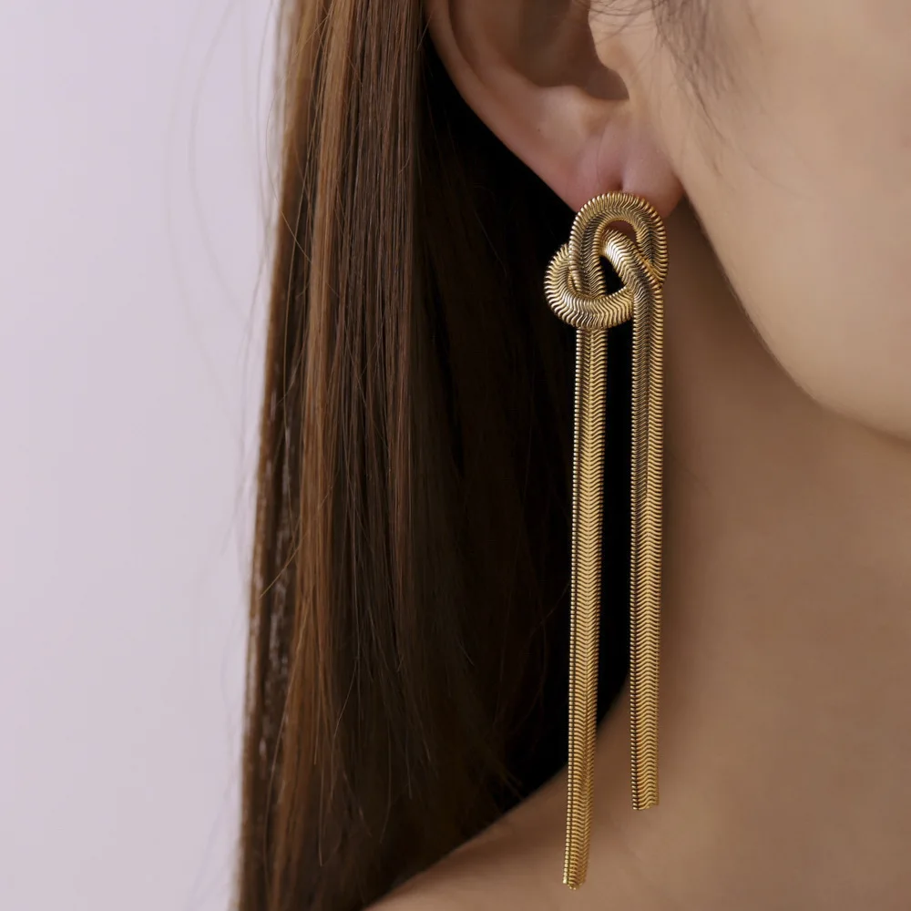 Creative Snakesbone Chain Knotted Drop Earrings Gold Color 2020 Fashion Women Summer Jewelry Girls Party Gift | Украшения и