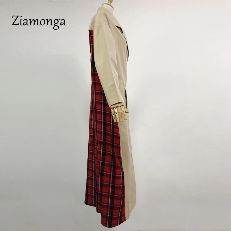 Ziamonga клетчатая Повседневная Верхняя одежда, модный длинный плащ с отложным воротником в британском стиле для женщин, осень, женская верхняя одежда большого размера