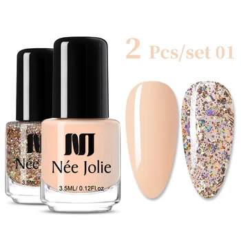 

NEE JOLIE Coffee Gray Red Series Nail Polish Glitter Sequins Nail Art Varnish Solid Color Nail Decoration DIY Design 3.5ml
