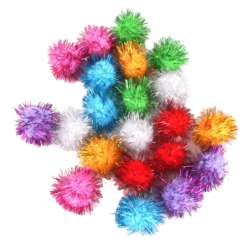 3.5cm Glitter Tinsel Sprayed Pom Poms Balls Cat Toys or Toy DIY Crafts