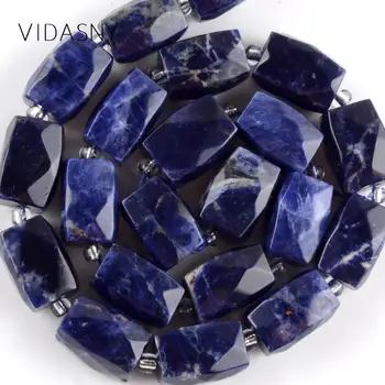 

Natural Gem Cuboid Shape Faceted Blue Sodalite Beads For Jewelry Making 11x15mm Charm Spacer Loose Stone Beads DIY Bracelet 15"