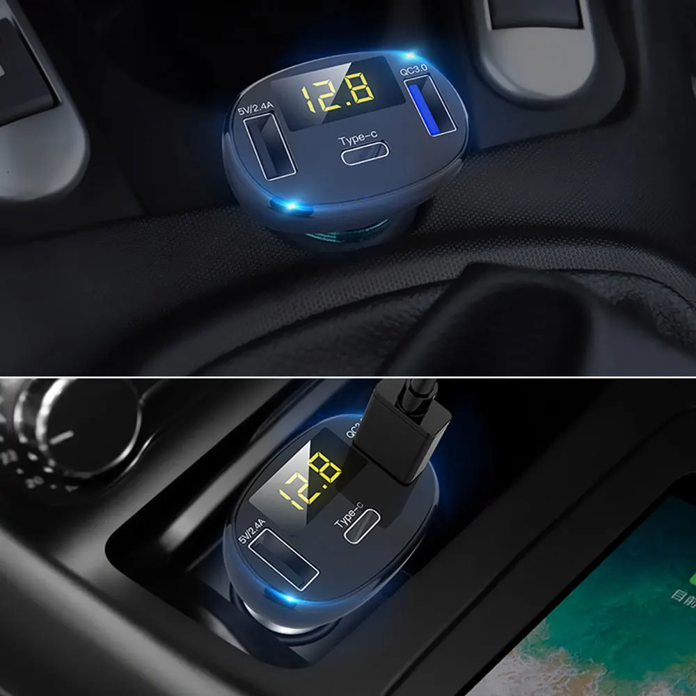 Эффективное автомобильное зарядное устройство QC3.0+ 2.4A двойной USB прикуриватель мобильный телефон один для трех зарядное устройство s удобство тип-c