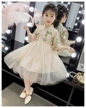 

Explosion models baby fashion dress new girls spring and autumn dress children stitching embroidery mesh princess dress