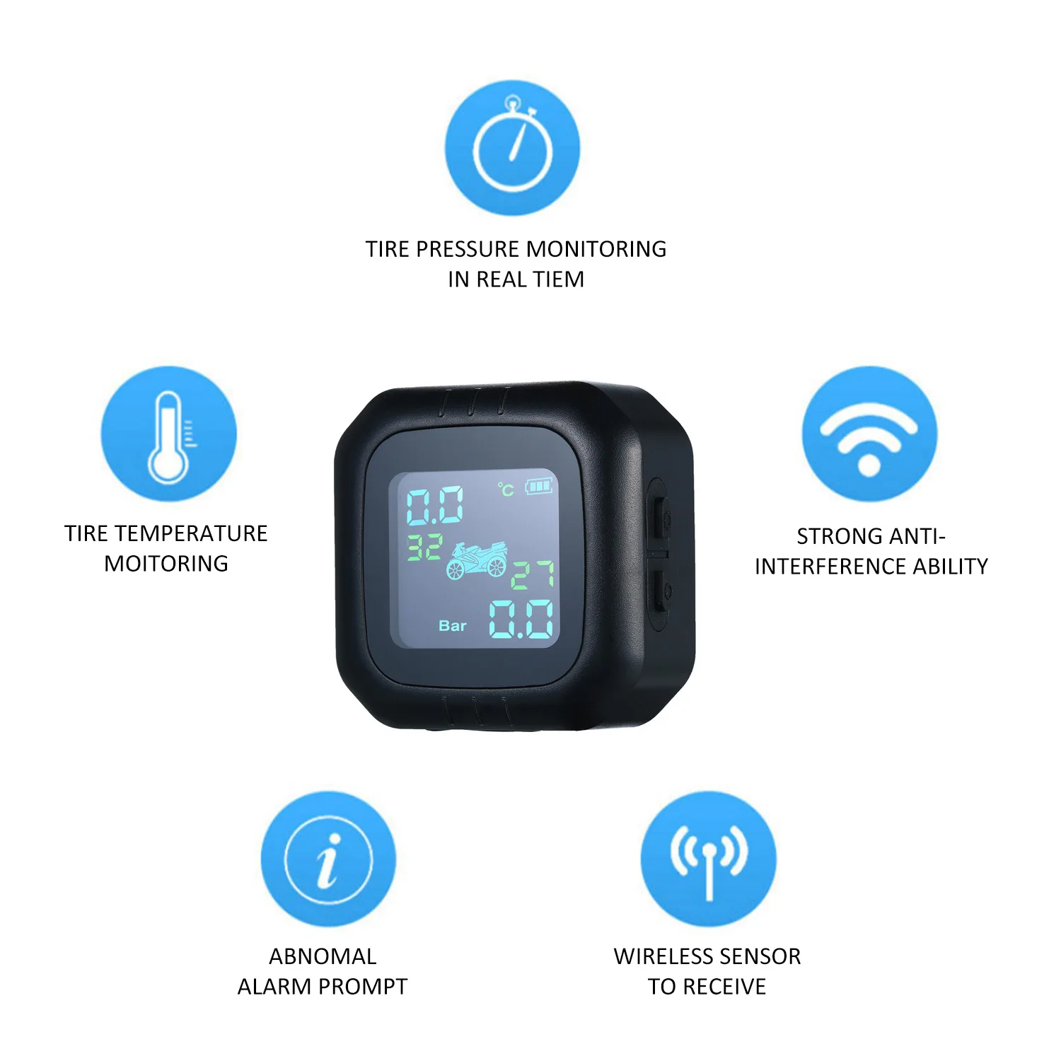 Система контроля давления в шинах мотоцикла, беспроводная система TPMS шины, автомобильная система сигнализации в шинах, водонепроницаемая с 2 внешними датчиками