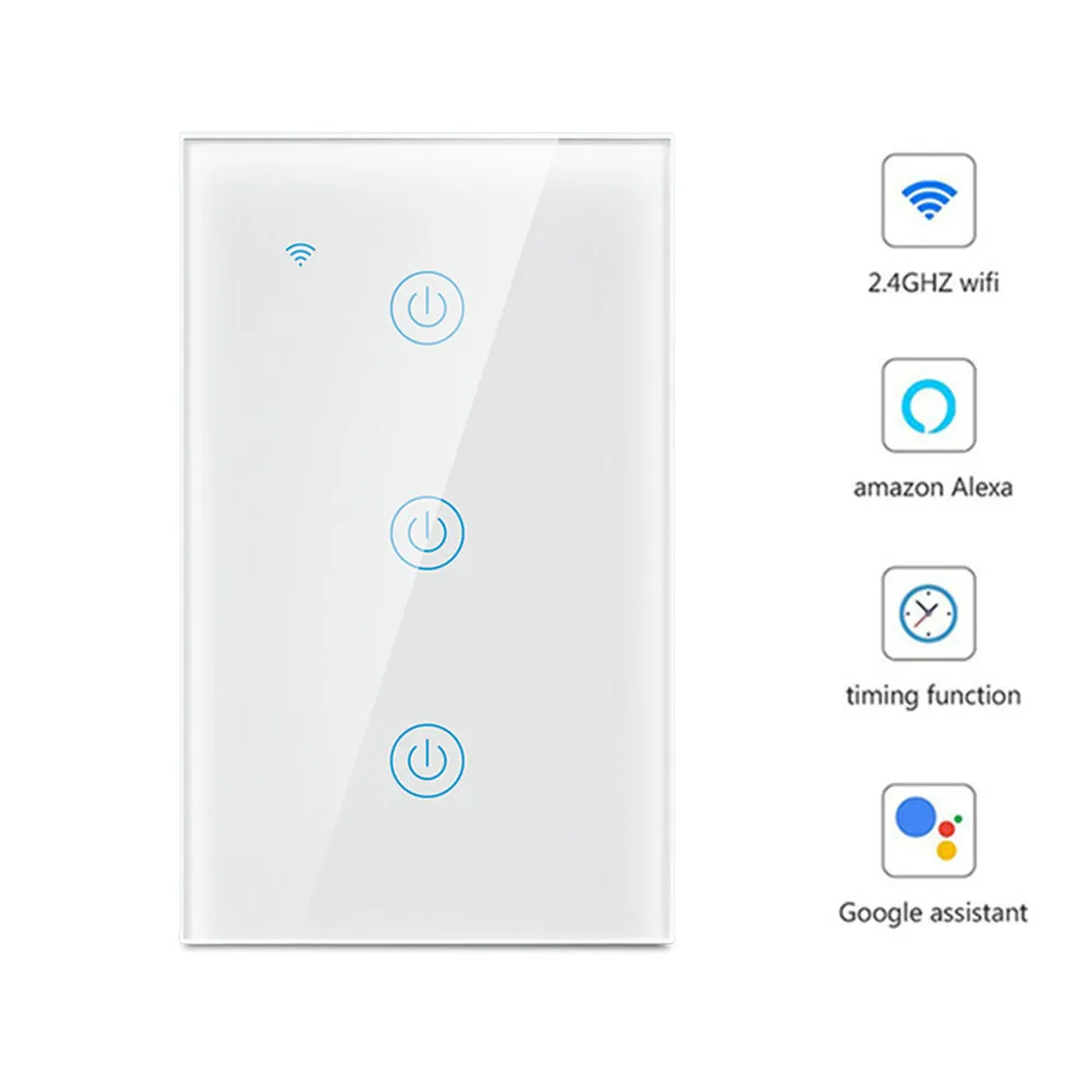 Lonsonho Wifi Smart Switch Tuya Smartlife Wireless Remote Control 1 2 3 Gang US Touch Panel Switch Compatible Alexa Google Home