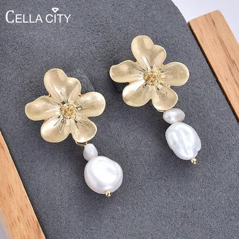

Cellacity Flower Freshwater Pearl Earrings Vintage Silver 925 Earrings for Women Fine Jewelry for Party Female Long Ear drops