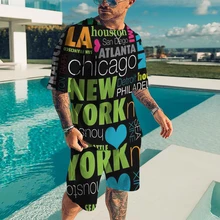 

Men Letter Print Set Fashion Summer Casual Sports Suit Alphabet Set Men T-shirt Matching Shorts Sets 3D Print Male Short Suit
