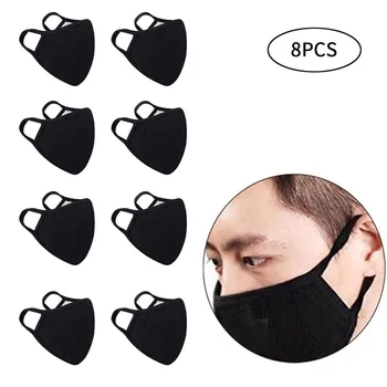 

8pcs Simple Black Facemask For Daily Life Working Reusable Fashion Protective Face Breathable Cover Washable Unisex Face Shield