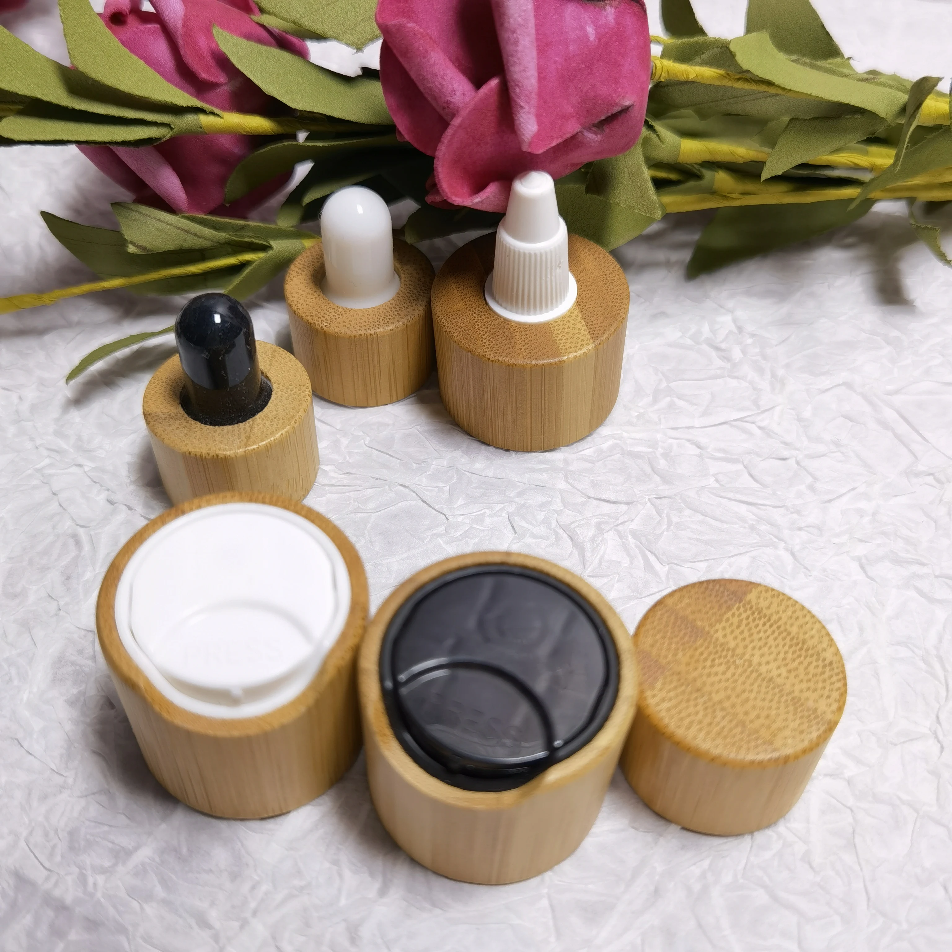 Wholesale Skin Care Toner Essential Oil Bottles Nature Wood Lid Wooden Cap Bamboo Screw Top Bottle Cap wholesale stock cosmetic package nature bamboo disc cap 20 410 24 410 bamboo cap plastic bottle bamboo plastic lid