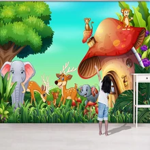 Пользовательские 3D настенные в скандинавском стиле животные лес гриб дом настенная живопись обои рулон для детской комнаты диван фон Настенный декор