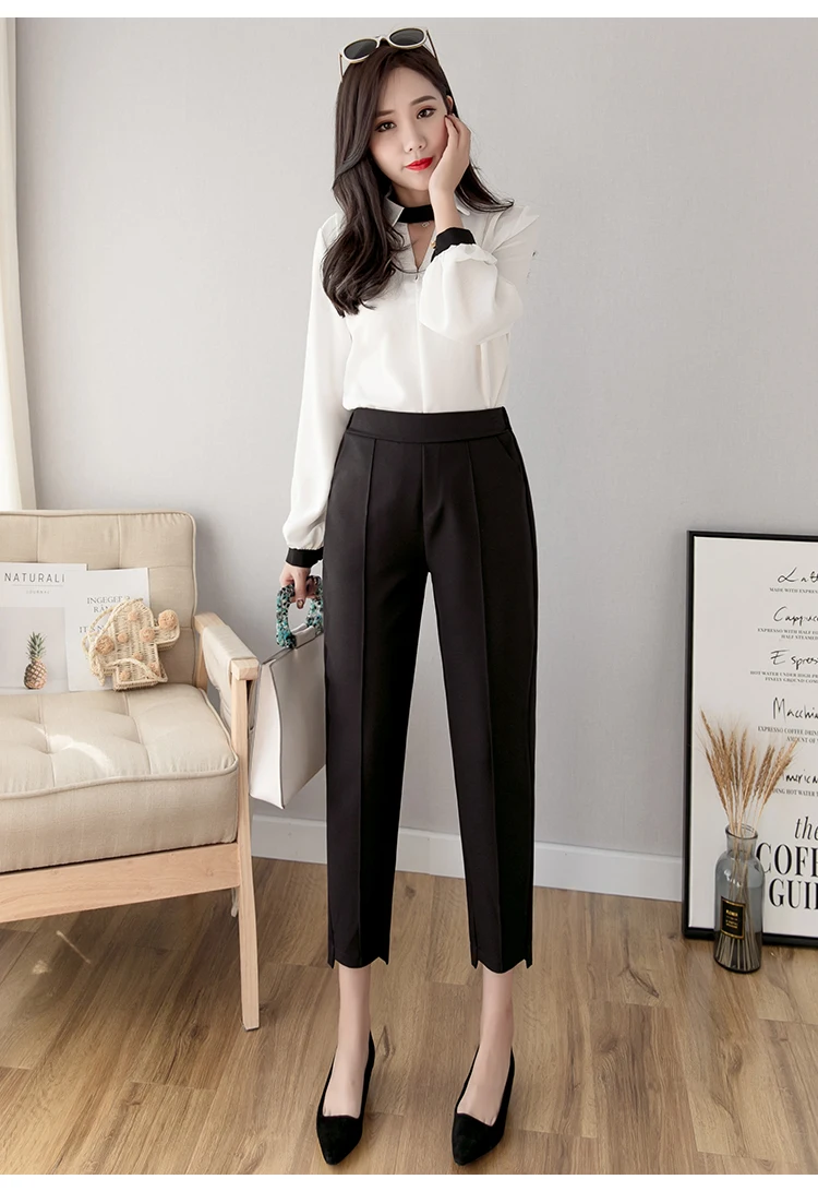 linen pants Autumn Winter Harem Pants Women High Waist Loose Formal Elegant Office Lady Korean Style Black Ankle-Length Studio Pants Woman fashion clothing