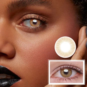 

One Pair (2 PCS)One Year LEMON-Brown Colorful Contact Lense With Nor Prescription For Eye Cosmetic Beauty Pupil Free Case