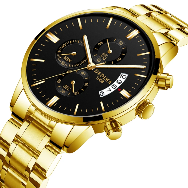 DEDIMA Watch Men Top Luxury Brand Gold Sport Waterproof Quartz Watches Mens Chronograph Date Male Clock relogios masculino afbeelding