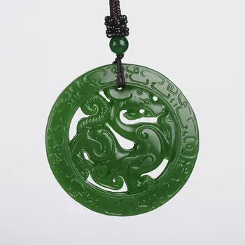

LETSFUN Fine Jewelry Natural Green Hand-carved Chinese Hetian Jasper Dragon Pendant + Rope Necklace Free Shipping